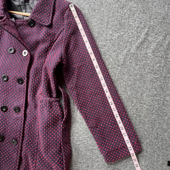 Angie Woven Embroidered Wool Blend Double Breasted Belted Pea Coat Navy/Red Sz M - Picture 13 of 13